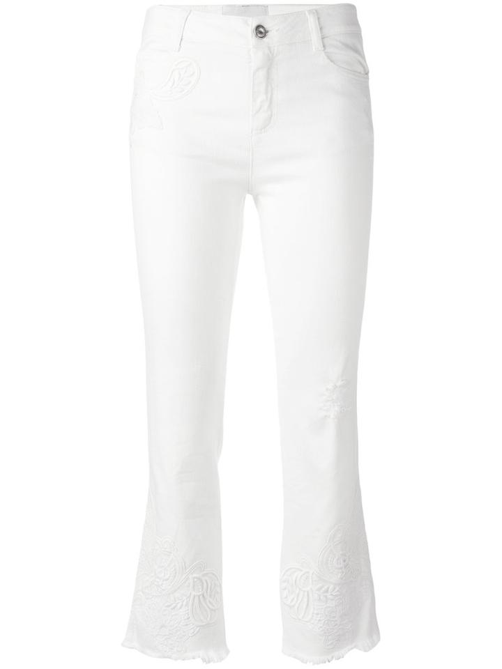 Ermanno Scervino Frayed Crop Trousers, Women's, Size: 46, White, Cotton/spandex/elastane