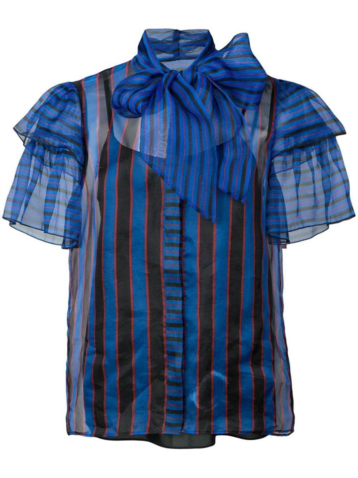Alice+olivia Striped Ruffle Blouse - Blue