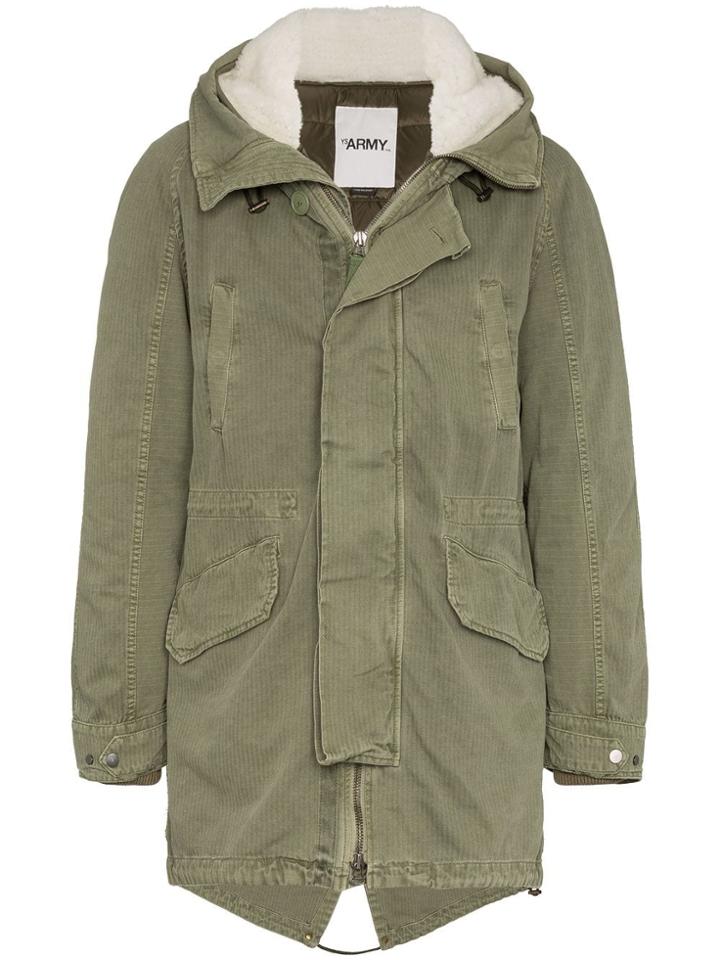 Yves Salomon Shearling Lined Feather Down Parka - Green