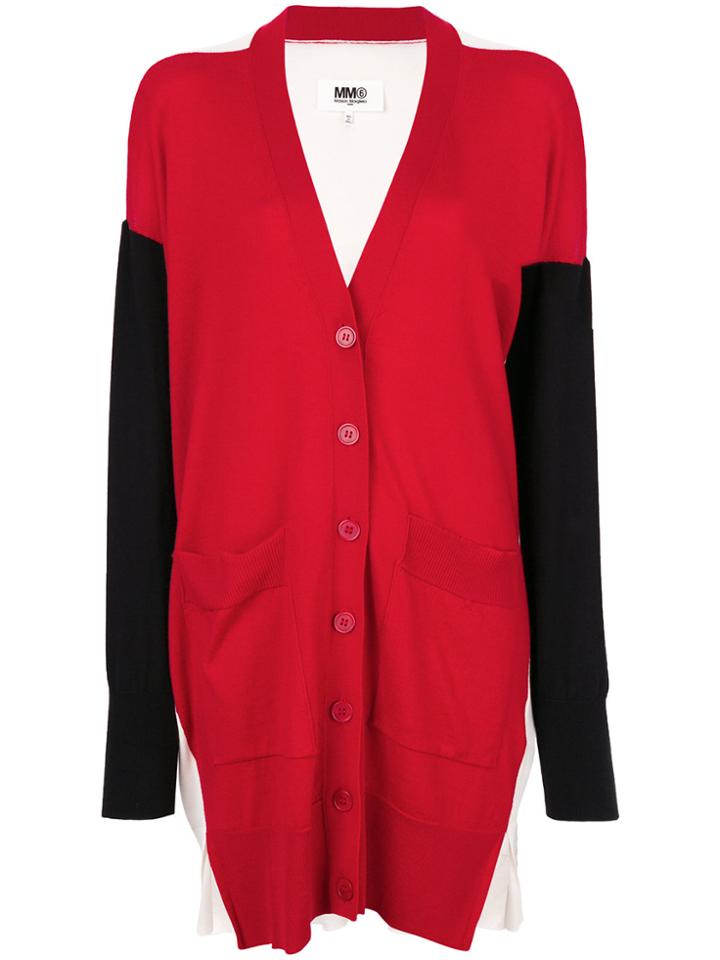Mm6 Maison Margiela Long Colour-block Cardigan - Red