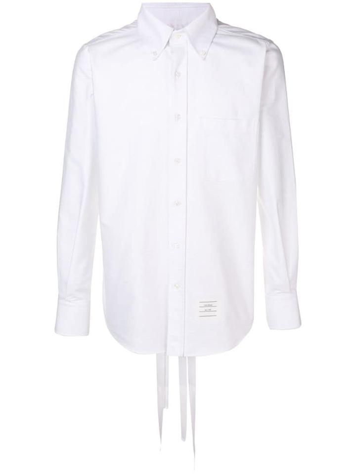 Thom Browne Straight Fit Lace-up Oxford Shirt - White