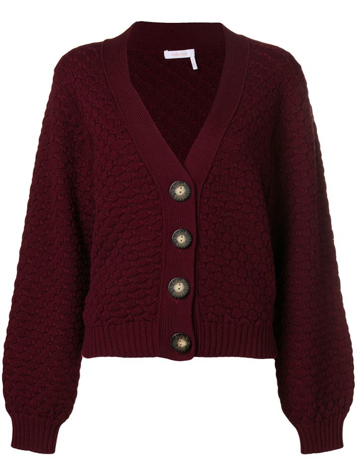 See By Chloé Textured Chunky-knit Cardigan - Pink & Purple