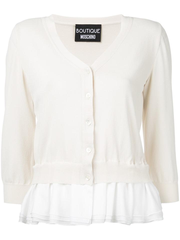 Boutique Moschino - Frill Trim Cardigan - Women - Nylon/rayon - 48, Nude/neutrals, Nylon/rayon