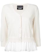 Boutique Moschino - Frill Trim Cardigan - Women - Nylon/rayon - 48, Nude/neutrals, Nylon/rayon