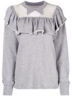 Pushbutton Sheer Panel Sweatshirt - Grey