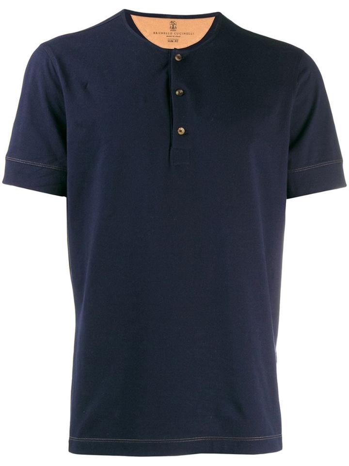 Brunello Cucinelli Buttoned T-shirt - Blue