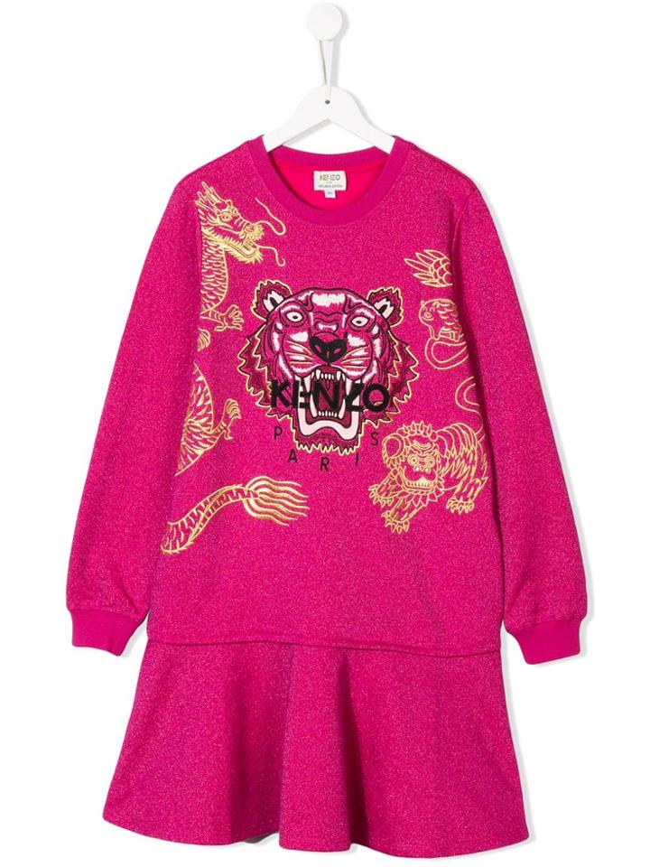 Kenzo Kids Logo Tiger Embroidered Dress - Pink