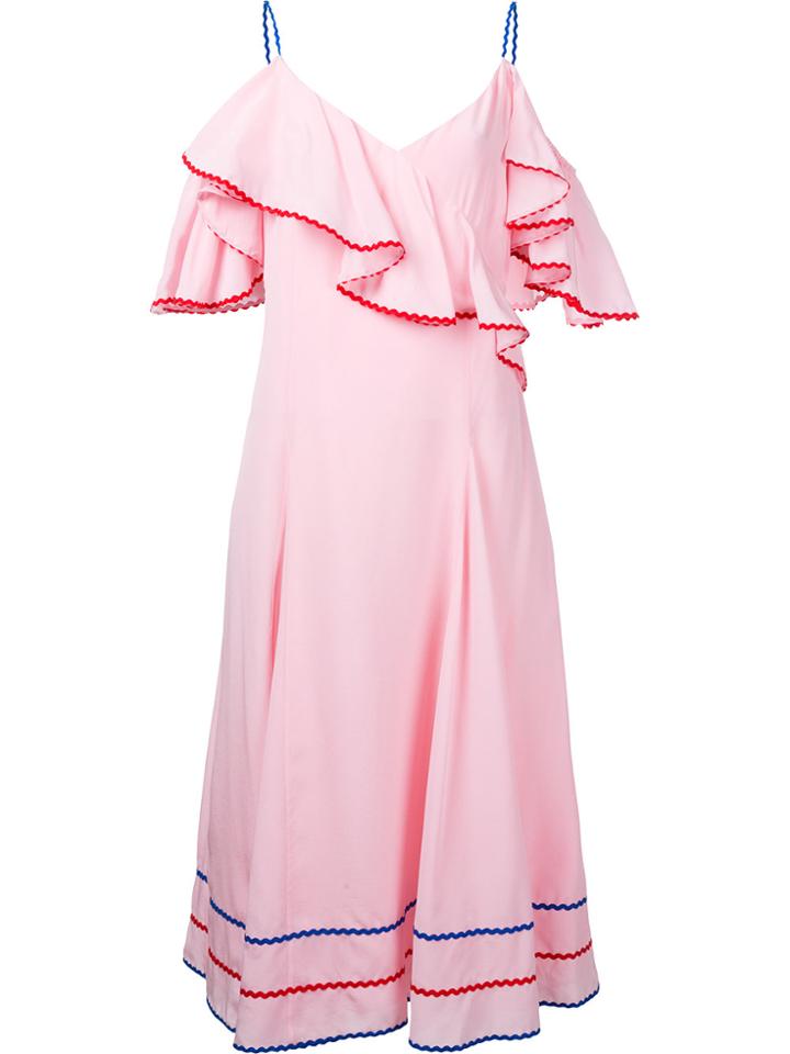 Anna October Ruffled Cold Shoulder Dress - Pink & Purple