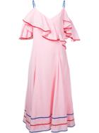 Anna October Ruffled Cold Shoulder Dress - Pink & Purple