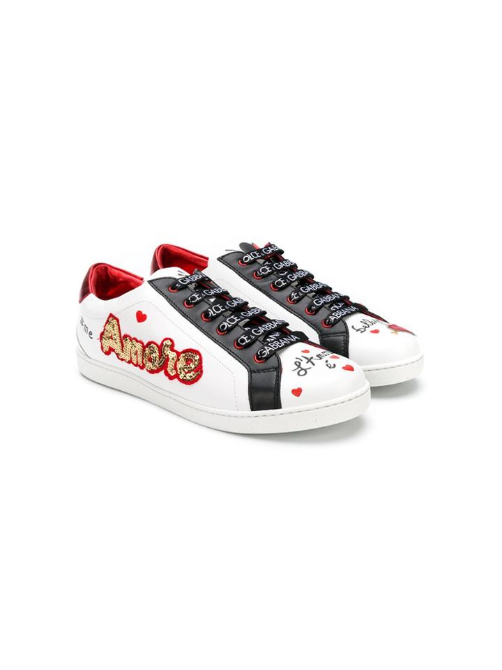 Dolce & Gabbana Kids Amore Sequinned Sneakers - White