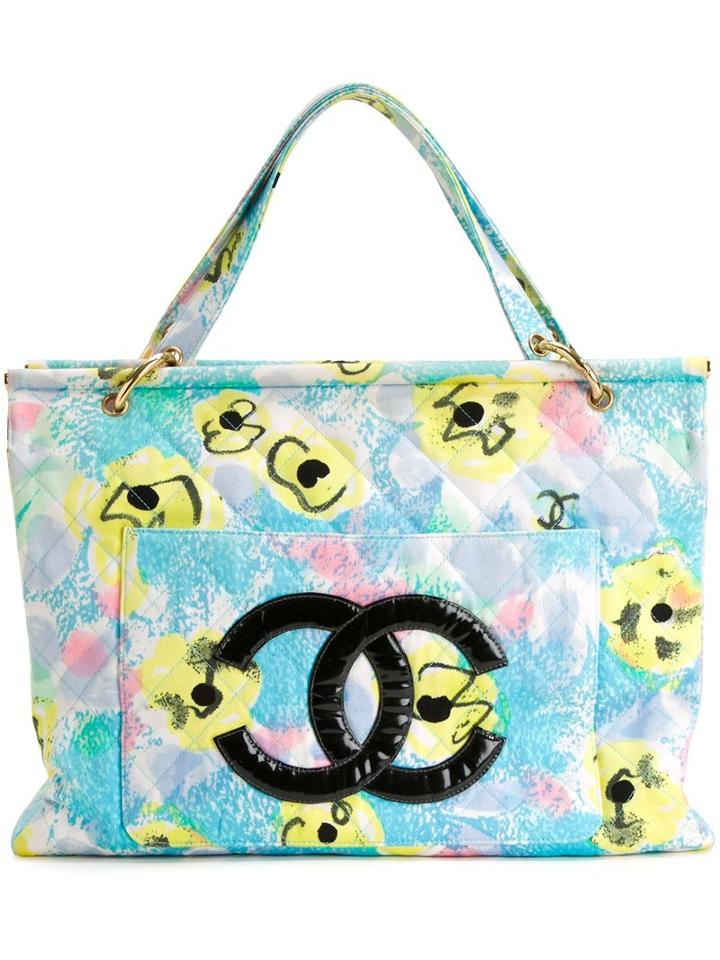 Chanel Vintage Cc Floral Hand Bag, Women's, Blue