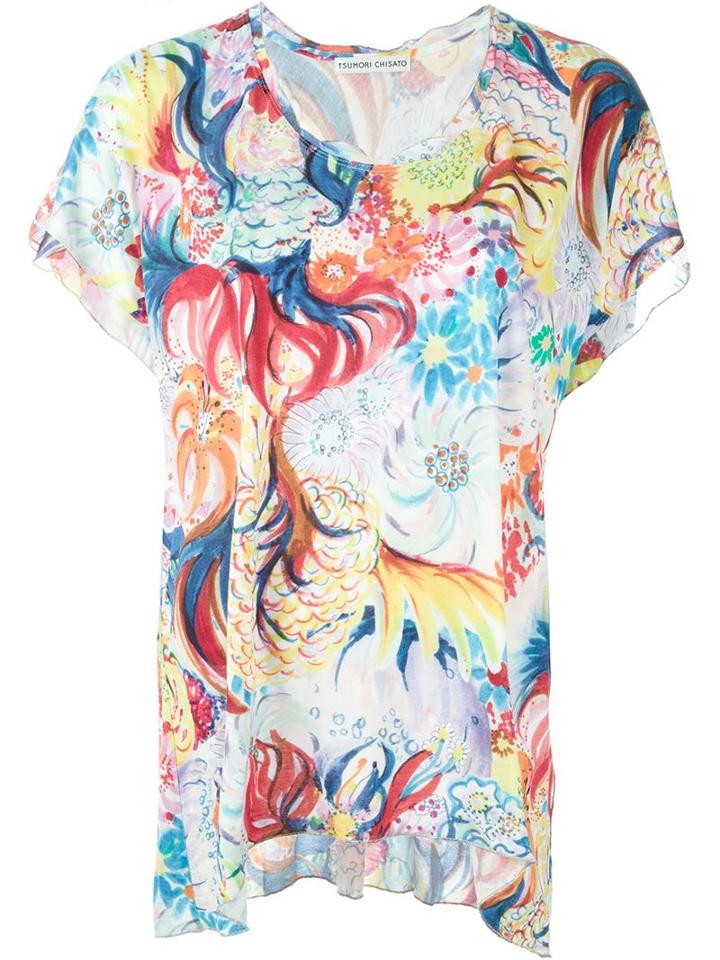 Tsumori Chisato Floral Print T-shirt, Women's, Size: 3, Blue, Rayon/cupro/silk