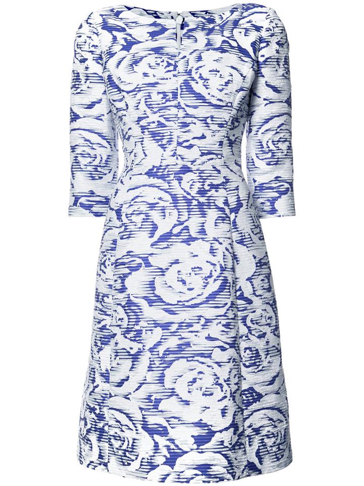 Oscar De La Renta Floral Pattern Dress, Women's, Size: 6, White, Silk/cotton/polyester/nylon
