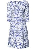 Oscar De La Renta Floral Pattern Dress, Women's, Size: 6, White, Silk/cotton/polyester/nylon