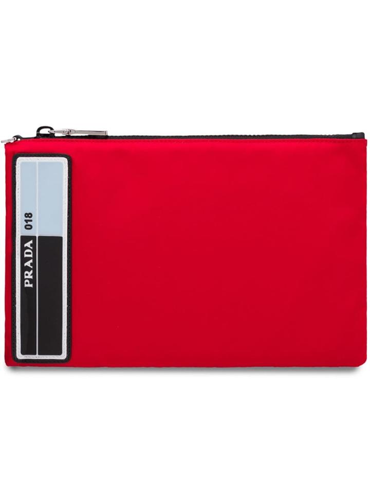 Prada Nylon Pouch With Leather Trim - Red