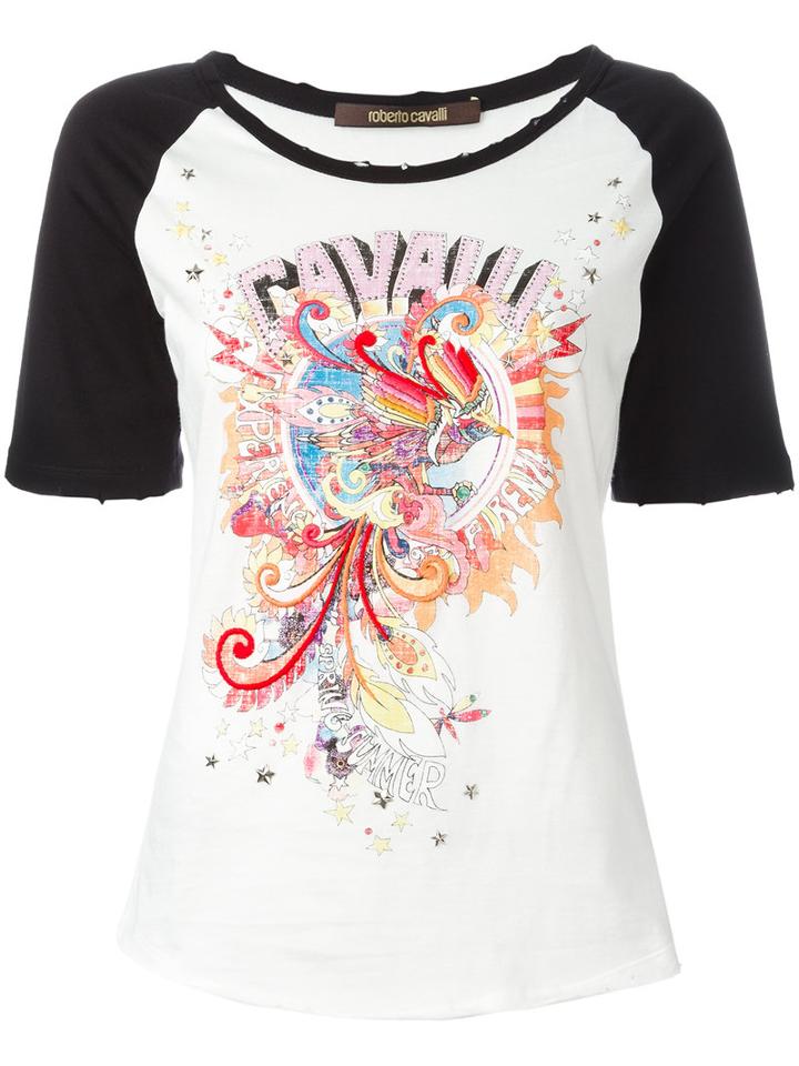 Roberto Cavalli Embroidered Experience '97 T-shirt, Women's, Size: 42, White, Cotton