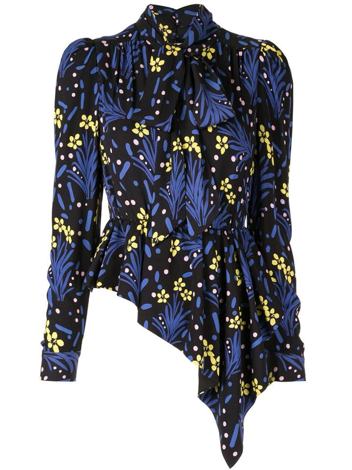 Self-portrait Wildflower Printed Jersey Blouse - Black