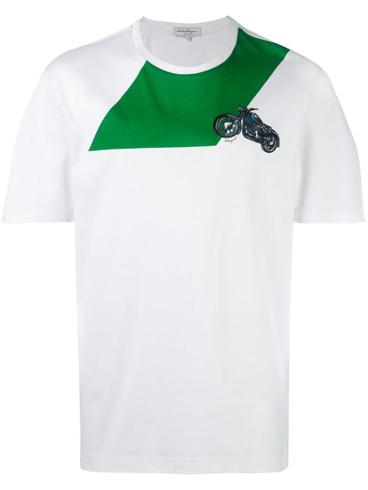 Motorcycle Embroidered T-shirt - Men - Cotton - Xl, White, Cotton, Salvatore Ferragamo