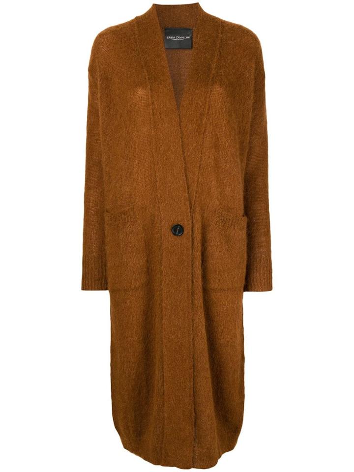 Erika Cavallini V-neck Cardi Coat - Brown