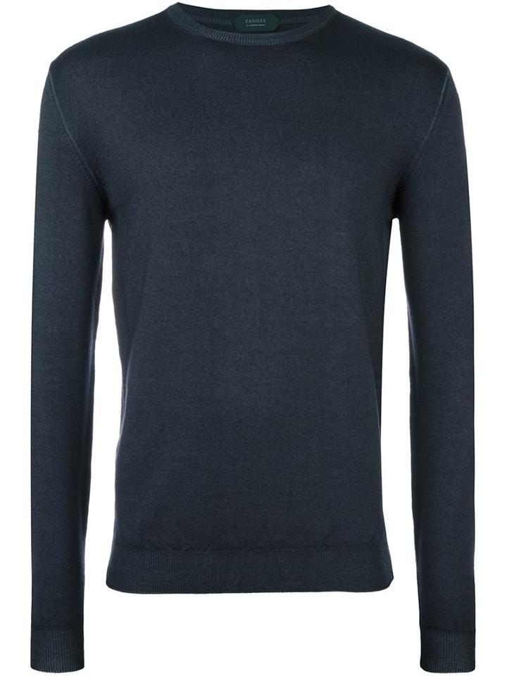 Zanone Crew Neck Sweater, Men's, Size: 50, Blue, Virgin Wool
