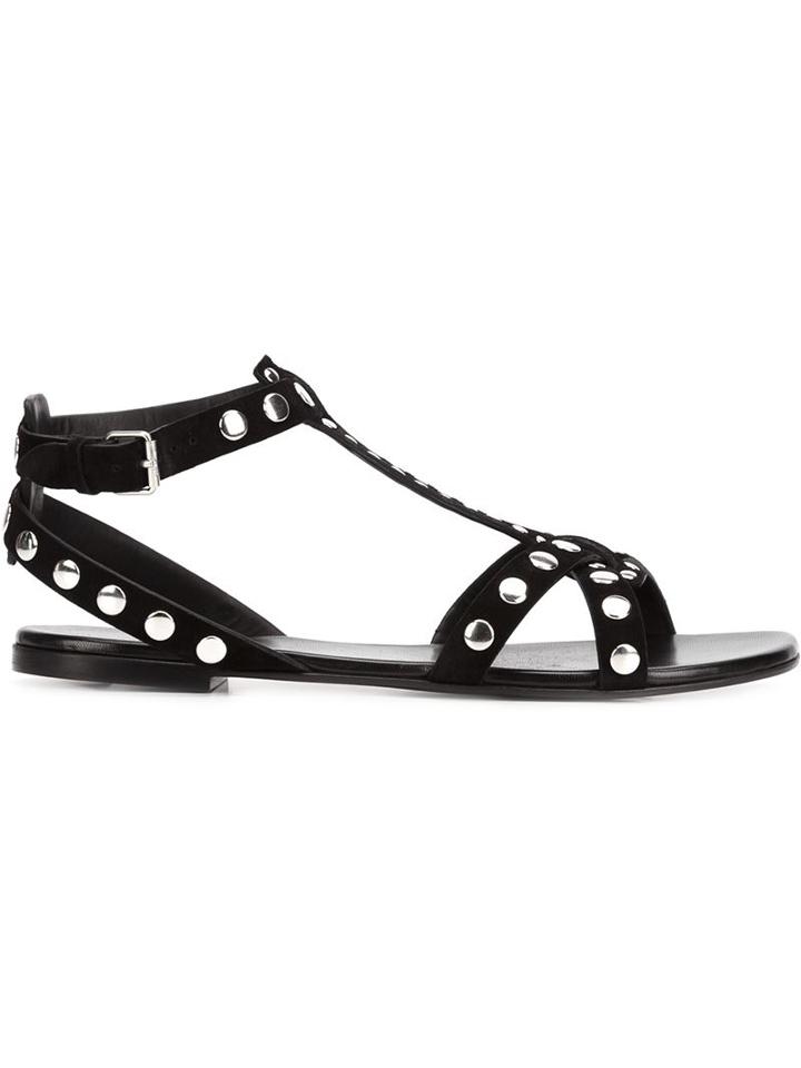 Saint Laurent Nu Pieds Flat Sandals, Women's, Size: 37, Black, Leather