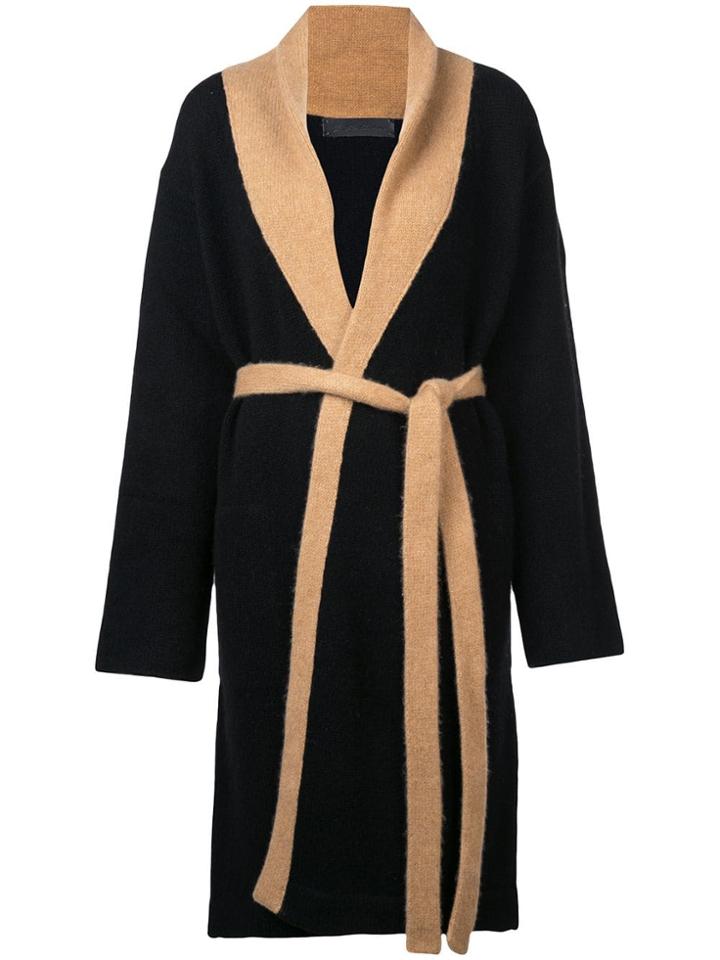The Elder Statesman Cashmere Knitted Over Coat - Black