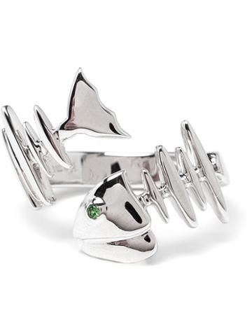 Kamushki 18k Gold And Sapphire Fish Bone Knuckle Ring