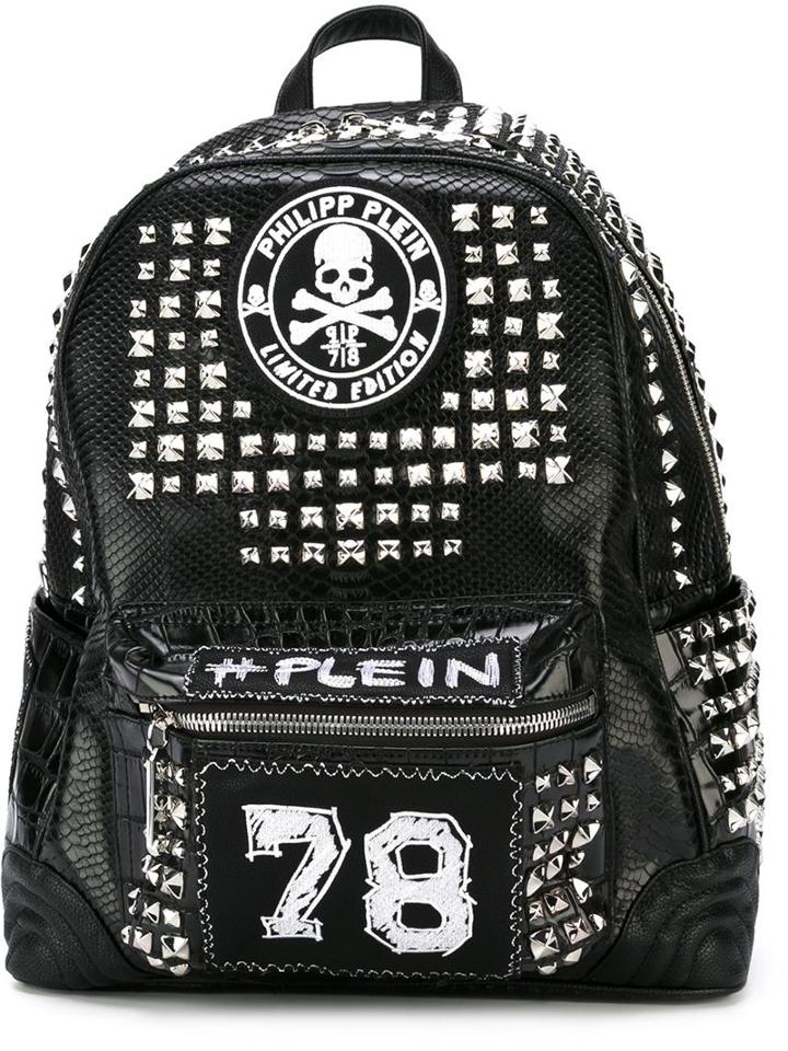 Philipp Plein Hashtag Backpack, Black, Polyurethane/polyester/metal Other