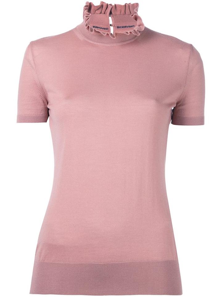 Ermanno Scervino Ruffle Neck Knitted Top, Women's, Size: 44, Pink/purple, Virgin Wool