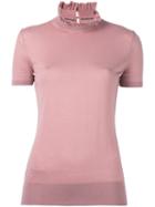 Ermanno Scervino Ruffle Neck Knitted Top, Women's, Size: 44, Pink/purple, Virgin Wool