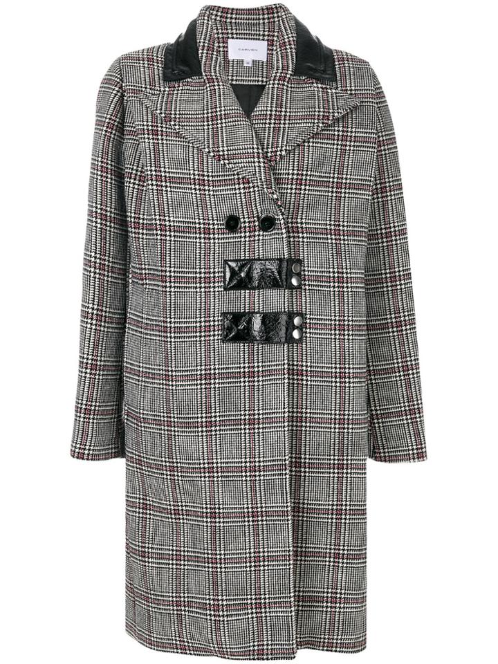 Carven Houndstooth Pattern Coat - Black