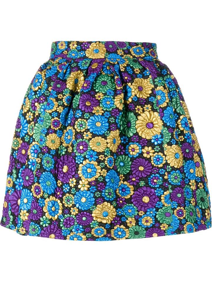 House Of Holland Floral Leather Mini Skirt