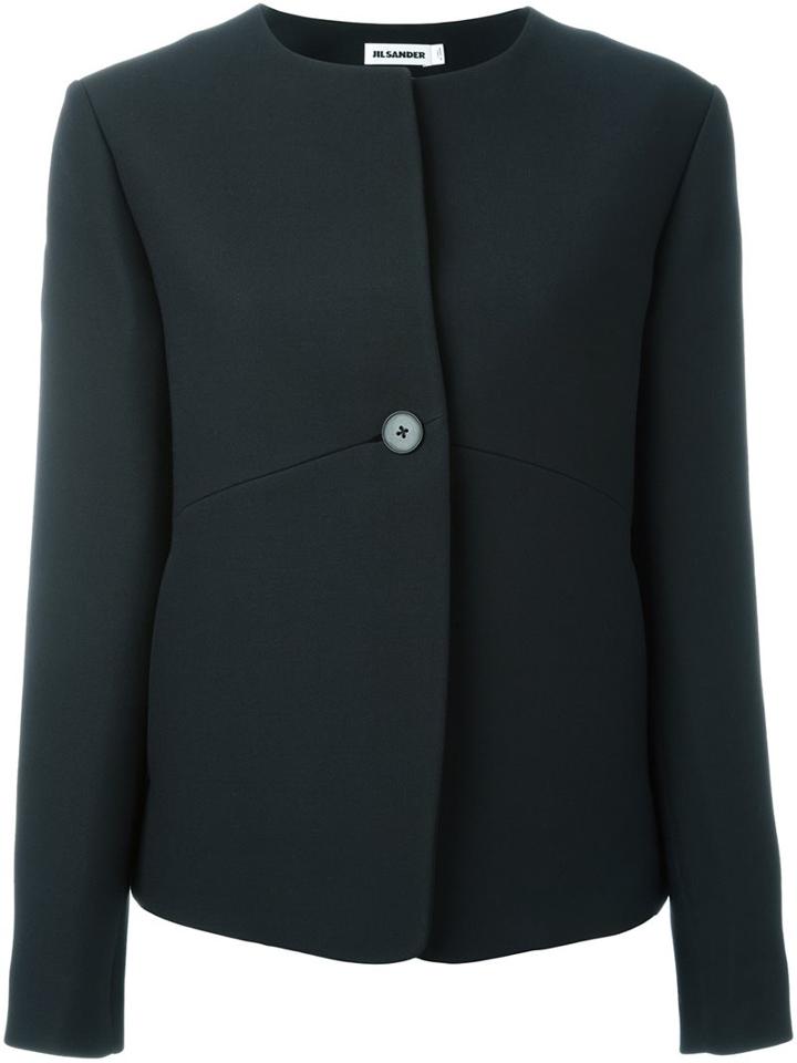 Jil Sander Collarless Buttoned Jacket, Women's, Size: 36, Black, Silk/cupro/wool