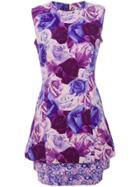 Versace Vintage Rose Printed Layered Dress - Pink & Purple