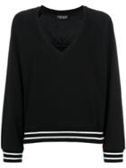 Twin-set Stripe Detail V-neck Sweater - Black