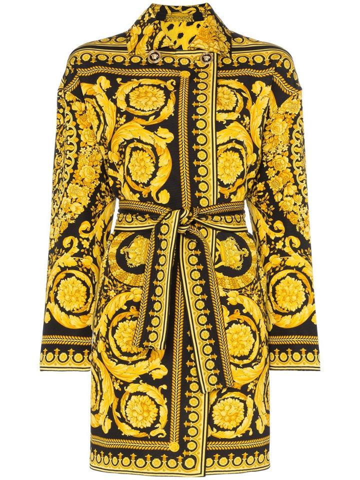 Versace Reversible Baroque Print Silk And Cotton Blend Coat - Black