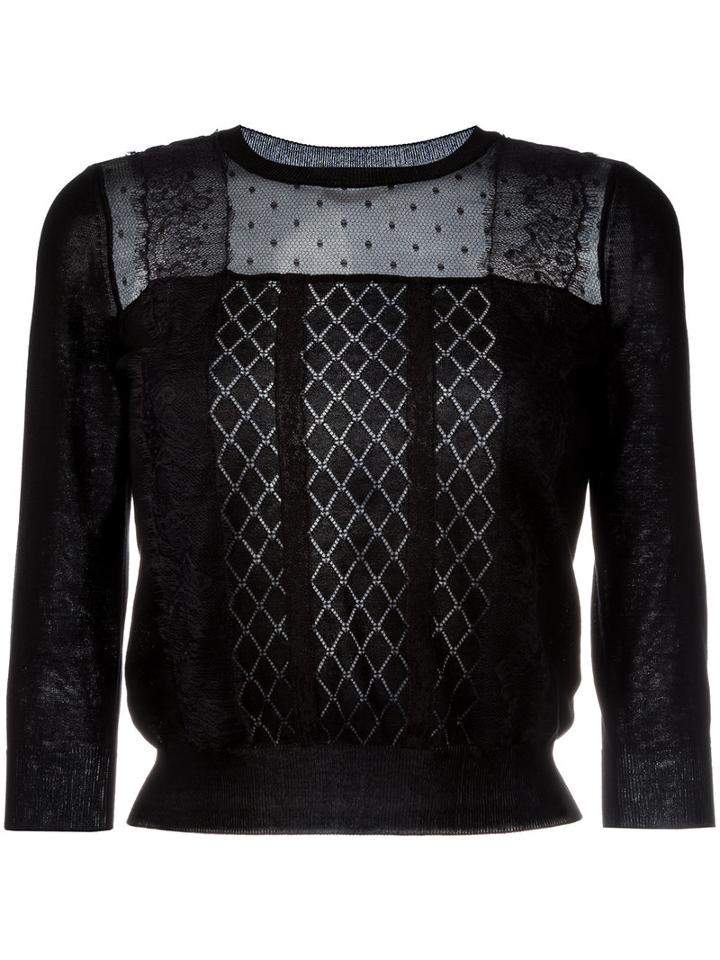 Red Valentino - Embroidered Knitted Blouse - Women - Cotton/polyamide - S, Black, Cotton/polyamide