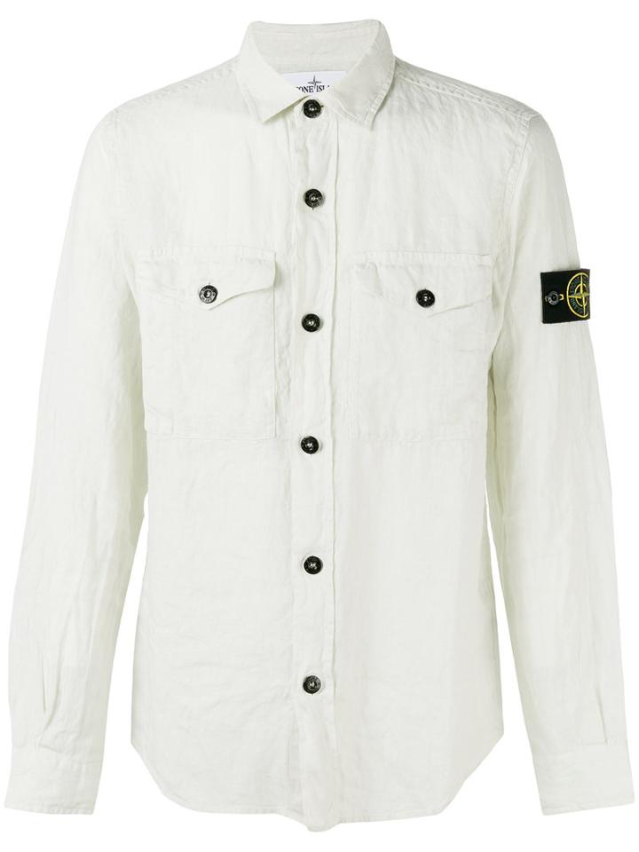 Stone Island Arm Patch Shirt, Men's, Size: Large, Grey, Linen/flax