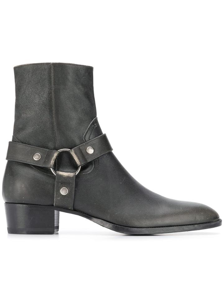 Saint Laurent Wyatt Harness Boots - Grey