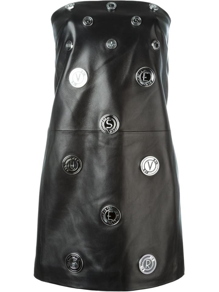Versus Logo Stud Strapless Dress, Women's, Size: 40, Black, Leather/polyester/polyamide/spandex/elastane