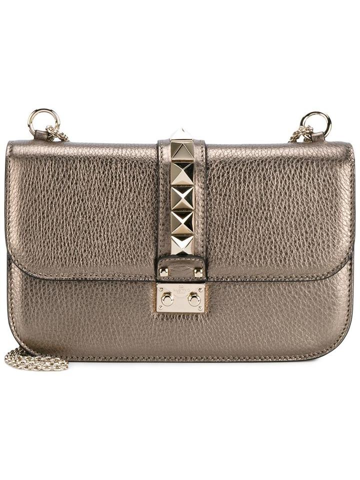 Valentino Valentino Garavani 'glam Lock' Shoulder Bag, Women's, Grey, Leather/suede/metal