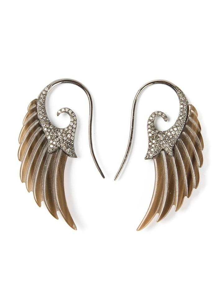 Noor Fares Wing Diamond And Agate Earrings - Brown