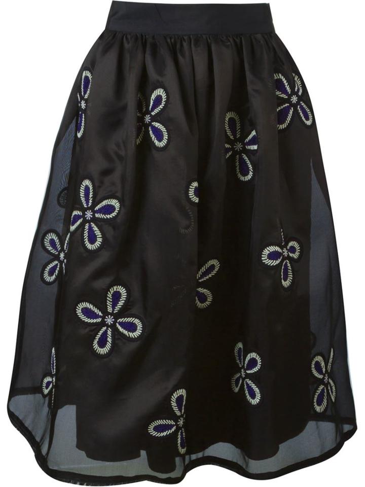 Jupe By Jackie Floral Embroidered Full Skirt, Women's, Size: 2, Black, Silk