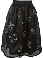 Jupe By Jackie Floral Embroidered Full Skirt, Women's, Size: 2, Black, Silk