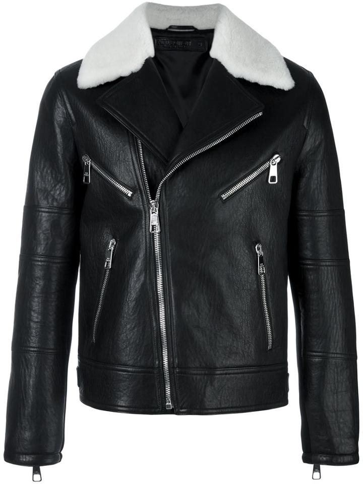 Neil Barrett Multi-pocket Biker Jacket, Men's, Size: Small, Black, Lamb Fur/lamb Skin/viscose/viscose