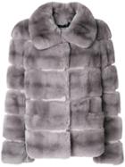 Yves Salomon - Silk Panelled Wide Collar Coat - Women - Silk/rabbit Fur - 38, Pink/purple, Silk/rabbit Fur