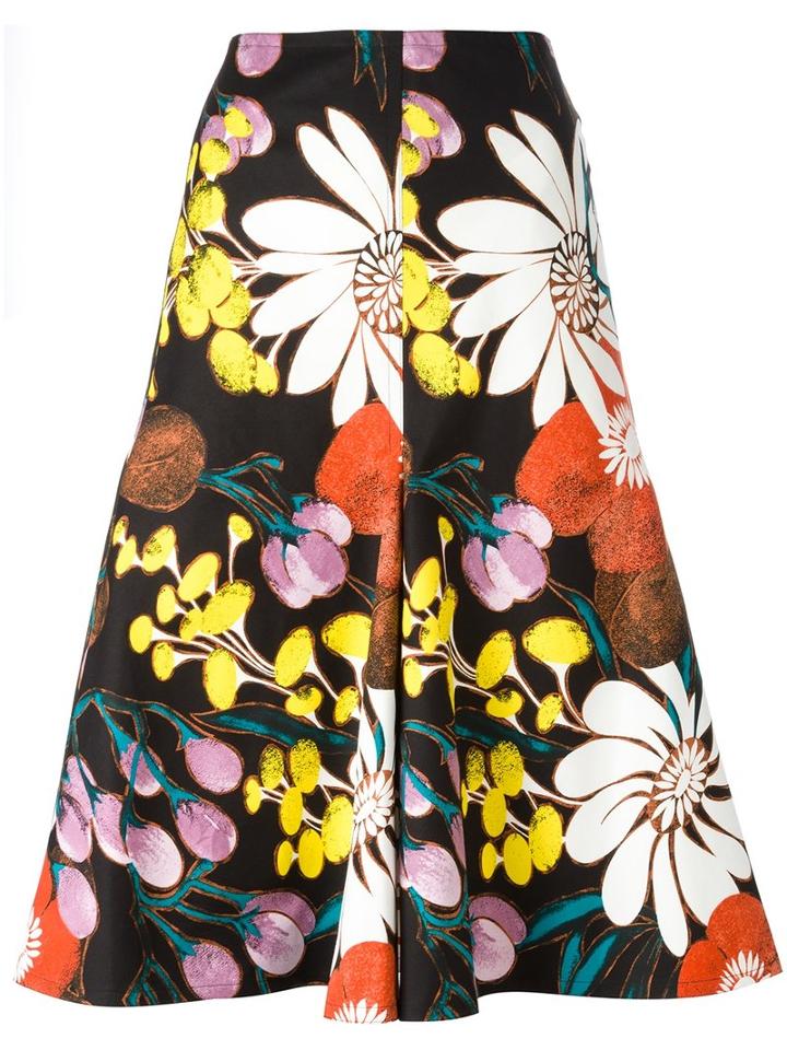 Marni Madder Print A-line Skirt, Women's, Size: 38, Black, Cotton/kenaf
