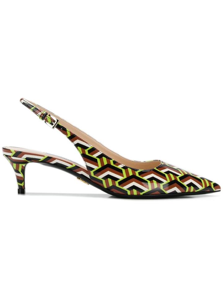 Prada Geometric Print Slingback Pumps - Green