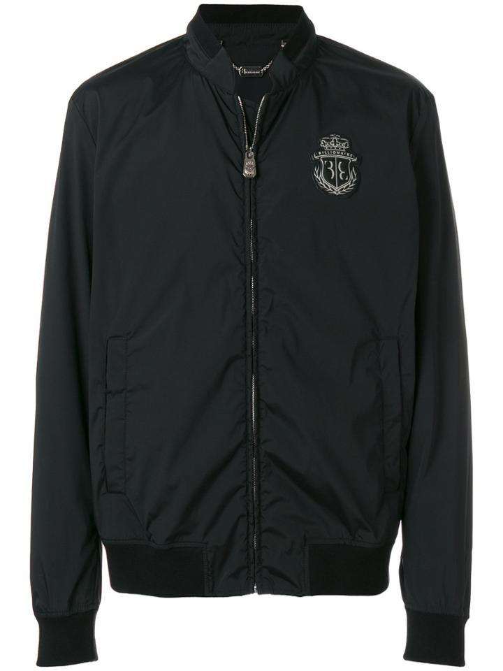 Billionaire Embroidered Crest Bomber Jacket - Black