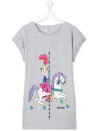 Moschino Kids Carousel Print T-shirt Dress, Girl's, Size: 14 Yrs, Grey